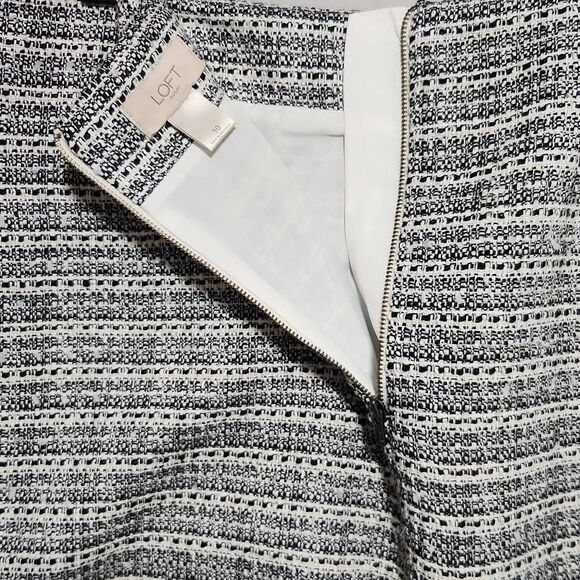 LOFT Women's Size 10 Gray A Line Knee Length Tweed Knit Skirt Fringe - Picture 5 of 10